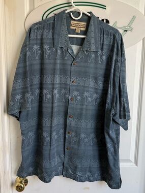 Jamaica Jaxx Slate Blue Palm-Print Short-Sleeve Button-Down
